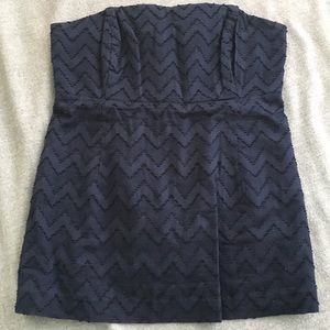 Vinyard Vines navy embroidered strapless top (00)